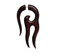 Fake Piercing Sono Wood Stainless Steel Hand Carved Large Light Dark Brown Stretcher | Men Women Lobe Wood Expander Spiral Hook | Unisex Stud Earring Ear Jewellery Tip spiral