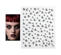 Fake Piercings Set - Adhesive Silver Stud Face Jewelry, Non Piercing Lip Eyebrow Accessory | Acrylic Silver Plate, Teens Girls Women, Cosplay Party Holiday Concert, Creative Fun, Easy Apply