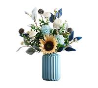 Fake Plants Arrangement Silk Cloth Artificial Flowers with Ceramic Vase Bouquet Set for Home Wedding Decor Silk Fake Flower Party Decor (C)