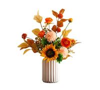 Fake Plants Arrangement Silk Cloth Artificial Flowers with Ceramic Vase Bouquet Set for Home Wedding Decor Silk Fake Flower Party Decor (B)