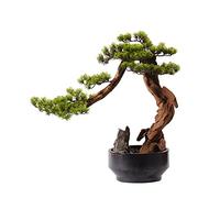 Fake Plants Artificial Bonsai Tree, Ceramic Flowerpot Natural Stone Artificial Green Plant Decoration Fake Pine Tree Potted Plant Living Room Office Bonsai Tree