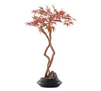 Fake Plants Artificial Maple Bonsai Simulation Maple Leaves Ceramic Flower Pots Natural Pebbles Home Study and Living Room Decoration Bonsai Tree