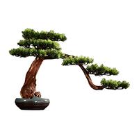 Fake Plants Creative Chinese- Root Carving Crafts Ornaments, Artificial Pine Fake Bonsai Home Decoration, Indoor Ceramic Flower Pot Artificial Potted Bonsai Tree