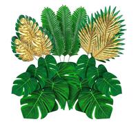 Fake Plants Decor Artificial Tropical Palm Leaves Hawaiian Luau Jungle Party Golden Stems Leaf Decoration Table Wedding Birthday Decor Fake Plants(No9)
