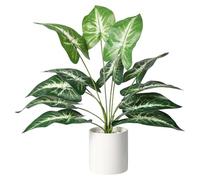Fake Plants in Pot,14" tall Artificial Faux Potted Plants with Green Leaf for Indoor Home Office Bathroom Bedroom Living Room Table Decor(Sea taro leaves)