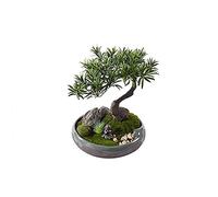 Fake Plants Realistic Podocarpus Bonsai Tree Simulated Lawn Natural Pebbles Ceramic Portraits Ceramic Ice-cracked Flower Pots Chinese- Desktop Ornaments Bonsai Tree