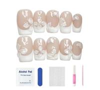 Fake Press-on Imprint Nails False False Nails | Floral & Pearl Design Design Fake Nail Tips | Reusable Self Adhesive Imprint Nails,For Women Girls During Vacation Home In The Salon At Parties