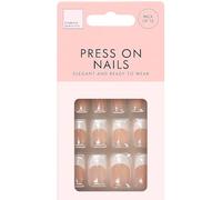 Fake Press On Nails French Nude False Nails Elegant Touch White Tip Short Square Artificial Nail Kit Manicure Stick On Nails For Girls Ladies Women Art Accessories Assorted Sizes (Pack Of 12)