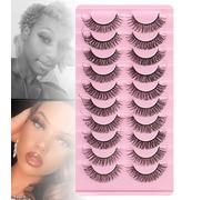 Fake Russian Strip Lashes D Curl 3D(6-18mm), Natural False Eyelashes Fluffy - 10 Pairs Large Curvature Curling Eyelashes, European and American Thick Eyelashes,E