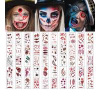 Fake Scars Temporary Face Tattoos - 50 Sheets Halloween Makeup Kit, Waterproof Face Transfers for Adults & Kids