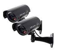 Fake Security Camera, Dummy CCTV Surveillance System with Realistic Red Flashing Lights and Warning Sticker Indoor Outdoor (2,Black)