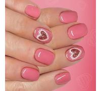 Fake Short Square Artificial Nails Valentines Day Artificial Nails Romance Design Easy Application 24Pieces Lace Heart Design Nail