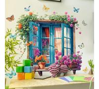 Fake Sills and Door Frames with Floral Butterfly Design, Decorative Wall Stickers for Living Room and Bedroom, Self- 3D Wall Decor in Pink,(MS7129)