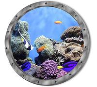 Fake Submarine Window Underwater View Wall Sticker Beautiful Coral Tropical Fish Vinyl Decal for Bathroom Washroom Washing Machine Living Room Kids Room Decor Ph5422 Submarine F