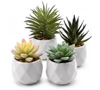 Fake Succulent Plants Set of 4 in Ceramic Pots Artificial Indoor Decor