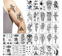 Fake Tattoos, 30 Sheets, Temporary Tattoos, Black Temporary Tattoo Stickers, 3D Large Temporary Tattoos, Waterproof Body Tattoos, Tiger Wolf Fake Tattoo Sticker, Black 3D Realistic Tattoo Men Women