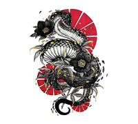 fake tattoos, temporary tattoos,1 Sheet Black Snake Turning Dragon Temporary Tattoo Sticker Chinese Style Flower Arm Thigh Covering Scar Fake Tattoo