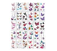 fake tattoos, temporary tattoos,30 Sheets 3D Colourful Butterfly Temporary Tattoo Stickers Tiny Clavicle Shoulder Wrist Ankle Realistic Fake Tattoo Kit