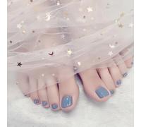 Fake Toe Nails, 24PCS Haze Blue Short Square French False Toenails,Removable Reusable Artificial Nails,Full Cover Acrylic Toe Nail Art Tips for Women (Haze Blue, One Size)