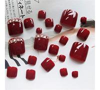 Fake Toenails, Personal Nail Art Toe Nails, Fashion Flower Pattern Rhinestone Nails Tips Nail Cover Nail Art Accessories for Women and Girls, 24 Pcs False Toe Nails + 2g Glue (ordinary)