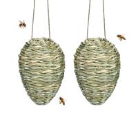 Fake Wasp Nest Decoy, 2PCS Realistic Reed Woven Hornet Hive Mimic Hanging Waspinator Deterrent for Outdoor Garden Patio Porch Yard Protection