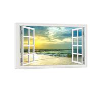 Fake Window Picture Landscape Canvas Wall Art Prints Clouds Sea Sunset Nature Painting for Living Room Bedroom Decor 90x60cm Inner Frame