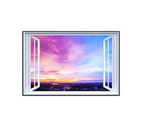 Fake Window Picture Landscape Canvas Wall Art Prints Purple Sky Sunset Nature Painting for Living Room Bedroom Decor 105x70cm Black Frame