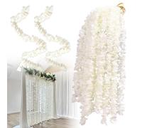 Fake Wisteria Vine, 10Pcs White Artificial Wisteria Vine Garland 90-100cm | Hanging Garland Silk Flower for Wedding Decorations Home Garden Party Decor