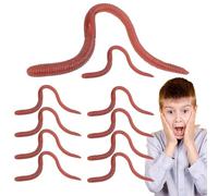 Fake Worm Scary Props - Flexible 10pcs Stretchy Earthworms, Realistic Gag Toys, Prank Worm Replicas, Reusable Practical Joke Kit, April Fools Day Halloween, Family Friends Colleagues Brown