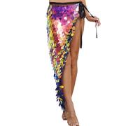 FakeFace Belly Dance Sequin Hip Scarf Shinny Glitter Triangle Wrap Skirts Side Strap Hip Waist Scarf Sparkly Belly Dance Rave Long Skirt (UK, Alpha, One Size, Regular, Regular, Colorful)