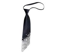 FakeFace Black Tassel Neck Tie Punk Fringe Pearls Tie Knot-free Adjustable Pre-tied Tie for Women Men Party Wedding Formal Uniform School Shirt Accessory