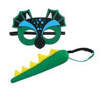 FakeFace Dinosaur Tail Costume Set for Kids Dragon Mask Boy Girl Child Animal Mask Tail Accessory Halloween Dinosaur Dress Up Toy (Green, one size)
