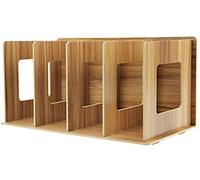FakeFace Eco Wood Folding File CD Rack Holder Detachable Desk Tidy Organiser Book Rack 4 Section File Dividers Letter Document DVD Display Storage Shelf Bookend Book Stand for Office Home School