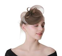 FakeFace Fascinators Hats for Women Pillbox Hat 20s 50s Vintage Headwear Bowler Flower Mesh Veil Bridal Headpiece with Hair Clip Wedding Church Tea Party Derby Hat (UK, Alpha, One Size, Brown)
