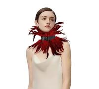 FakeFace Gothic Feather Feather Choker Neck Wrap Collar Victorian Feathers Shawl Cape Demon Raven Carnival Halloween Cosplay Prom Show Costume (Red, one size)