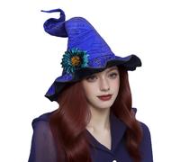 FakeFace Gothic Floral Witch Hat Halloween Enchanted Headwear with Flower Magic Wizard Hat Bendable Brim Headwear for Women Teens Halloween Costume (Purple, one size)
