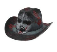 FakeFace Halloween Themed Cowboy Hat Hand Paint Bat Pumpkin Ghost Vampire Bloody Pattern Western Cowgirl Cap Suede Wide Brim Fedora Hat for Men Women Cosplay Costume Accessories (Style 3)