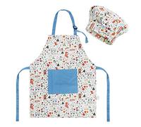 FakeFace Kids Art Apron Chef's Hat Set Cotton Children's Baking Painting Aprons Smocks with Pockets Adjustable Kids Chefs Apron for 4-8 Years Girls Boys Cooking Baking Painting Gardening