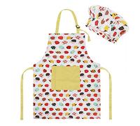 FakeFace Kids Art Apron Chef's Hat Set Cotton Children's Baking Painting Aprons Smocks with Pockets Adjustable Kids Chefs Apron for 4-8 Years Girls Boys Cooking Baking Painting Gardening