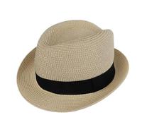 FakeFace Kids Fedora Sun Hat Summer Beach Straw Hat Children Short Brim Jazz Panama Cap Outdoor Breathable Boys Girls Sunhat (UK, Alpha, One Size, Beige)