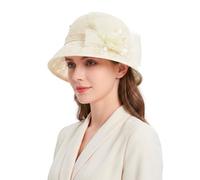 FakeFace Ladies Flower Lace Sun Hat, Summer Dome Bucket Hat, Elegant Rolled Brim UV Protection Shading Cap Fashion Casual Wide Brim Party Travel Hat (UK, Alpha, One Size, Beige)
