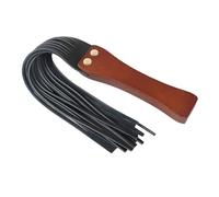 FakeFace Leather Paddle Horse Whip with Anti-Slip Wooden Handle, 18.5" Equestrianism Riding Crop Aid for Horse Training (Style 2-Black)