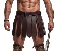 FakeFace Medieval Leather Armor Skirt for Men Warrior Roman Tassel Waist Belt with Adjustable Buckle Gothic Gladiator Tassel Skirt, Coffee