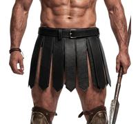 FakeFace Medieval Leather Armor Skirt for Men Warrior Roman Tassel Waist Belt with Adjustable Buckle Gothic Gladiator Tassel Skirt, Black
