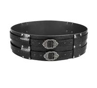 FakeFace Medieval Viking Belt, Wide Embossed Buckle Belt, Faux Leather Armor Belt, Nordic Knight Corset Belt, Celtic Leather Belt, Renaissance Accessories for Halloween Cosplay (Black)