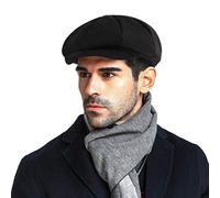 FakeFace Men's Classic Leisure Newsboy Cap 8 Panel Herringbone Baker Boy Flat Caps Winter Windproof Button Top Hat Tweed Cloth Beret Hat Black