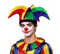 FakeFace Multicolor Jester Hat Collar Costume Set Velvet Clown Joker Accessory Kit with Bell for Masquerade Cosplay Mardi Gras Accessory