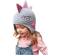 FakeFace Toddler Kids Cartoon Winter Knitted Dinosaur Hat with Ear Flaps Double Layer Warm Hooded Beanie Cap Knitted Earcuff Hat Skiing Skating Outdoor Headgear for Girls Boys 1-5 Years Grey