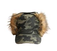 FakeFace Winter Baseball Cap with Faux Fur Ear Flaps for Men Women Thermal Camouflage Trapper Hat Windproof Ushanka Hat Outdoor Ski Unisex (Army Green)