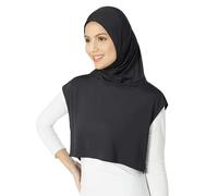 FakeFace Women Muslim Instant Hijab with Fake Collar Extension Solid Color Stretchable Abaya Turban Half Tops Neck Chest Cover Islamic Prayer Head Scarf Ready to Wear (Black)